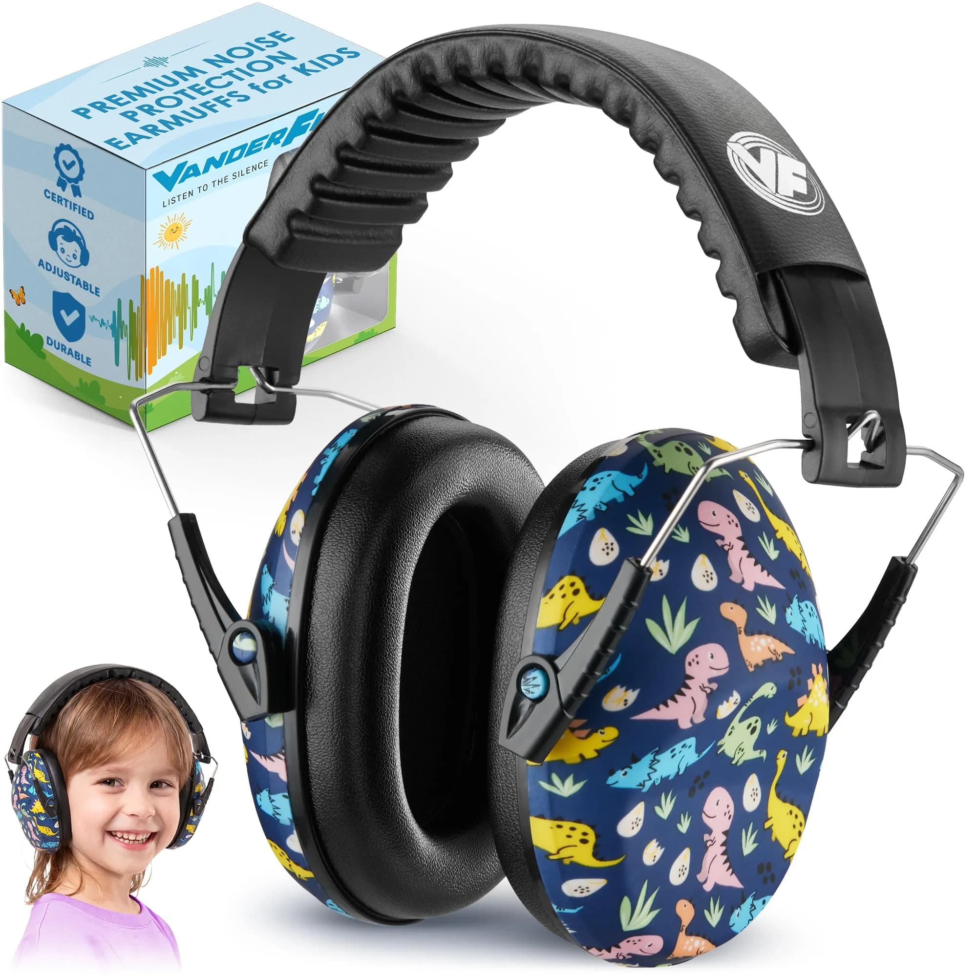 Vanderfields Kids Noise Canceling Headphones - 240g (8.5 oz) - Dinosaur Club Pattern | Certified Hearing Protection Earmuffs — Dinosaur Club (2)