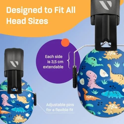 Vanderfields Kids Noise Canceling Headphones - 240g (8.5 oz) - Dinosaur Club Pattern | Certified Hearing Protection Earmuffs thumbnail 7