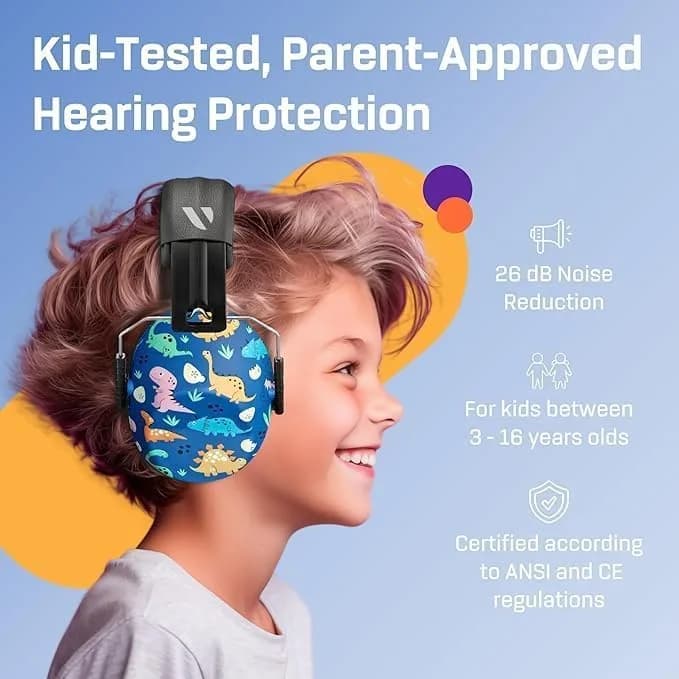 Vanderfields Kids Noise Canceling Headphones - 240g (8.5 oz) - Dinosaur Club Pattern | Certified Hearing Protection Earmuffs thumbnail 2