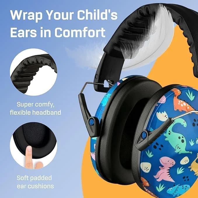 Vanderfields Kids Noise Canceling Headphones - 240g (8.5 oz) - Dinosaur Club Pattern | Certified Hearing Protection Earmuffs thumbnail 4