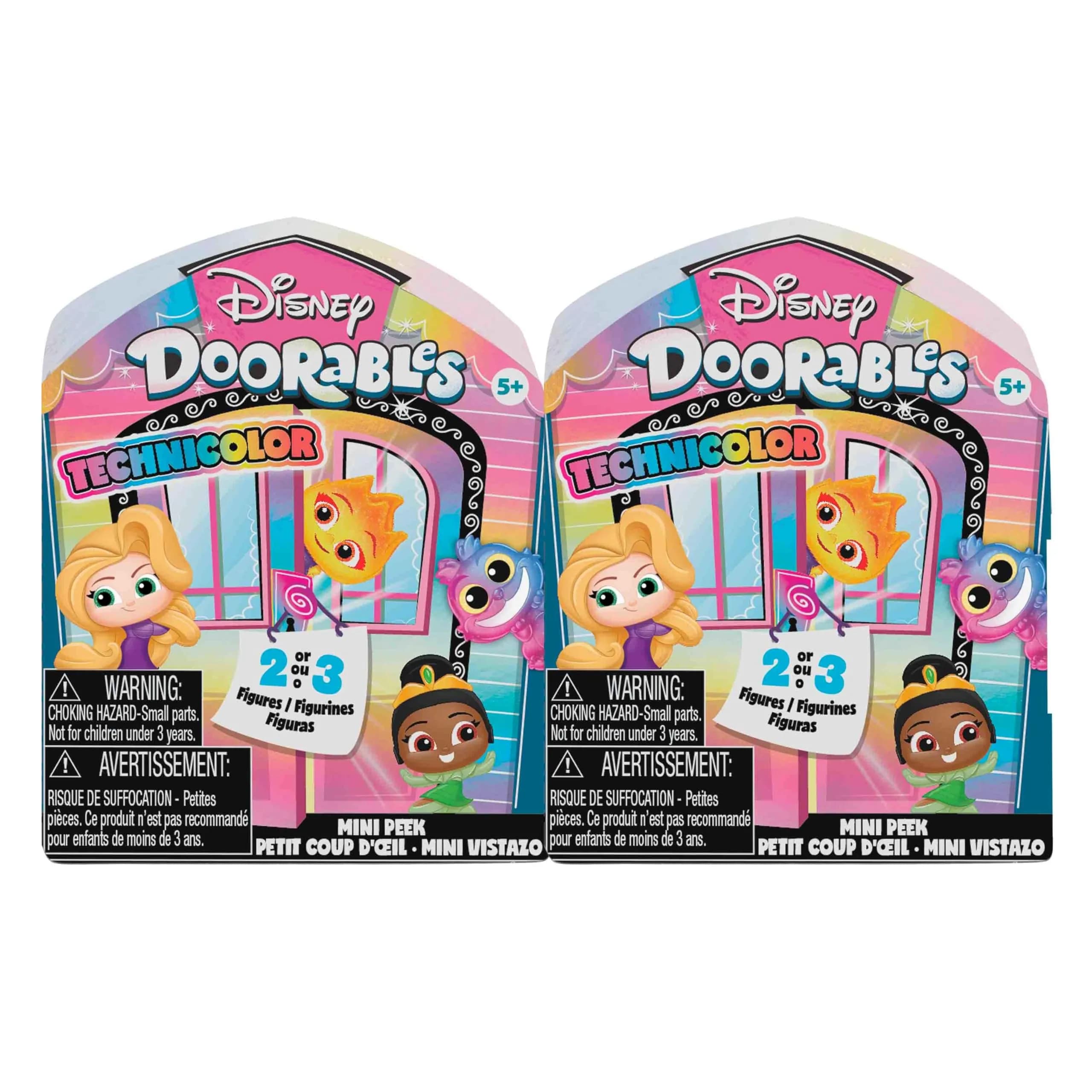 Disney Doorables Mini Peek Technicolor Takeover 2-Pack, 6 Figures (1.5-inch) | Collectible Toy Figures for Kids Ages 5+ — Multicolor