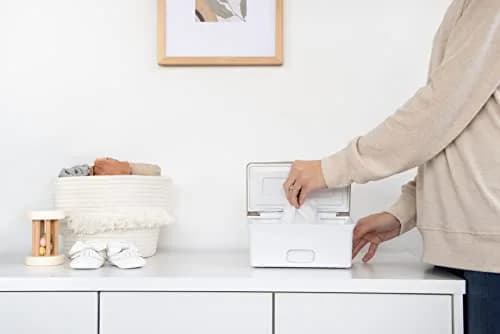 Ubbi Baby Wipes Dispenser with Weighted Plate, Taupe | Modern Nursery Organizer for Wipes thumbnail 7