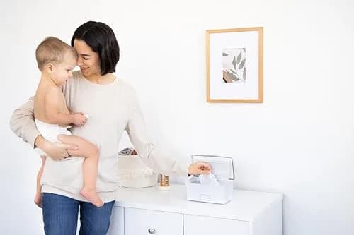 Ubbi Baby Wipes Dispenser with Weighted Plate, Taupe | Modern Nursery Organizer for Wipes thumbnail 2