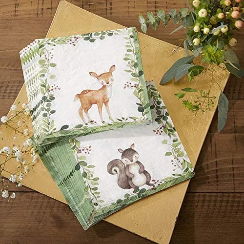 Kate Aspen Woodland Baby Shower Decorations, 62-Piece Disposable Paper Plates & Napkins for 16 Guests | Woodland Animals Theme thumbnail 8