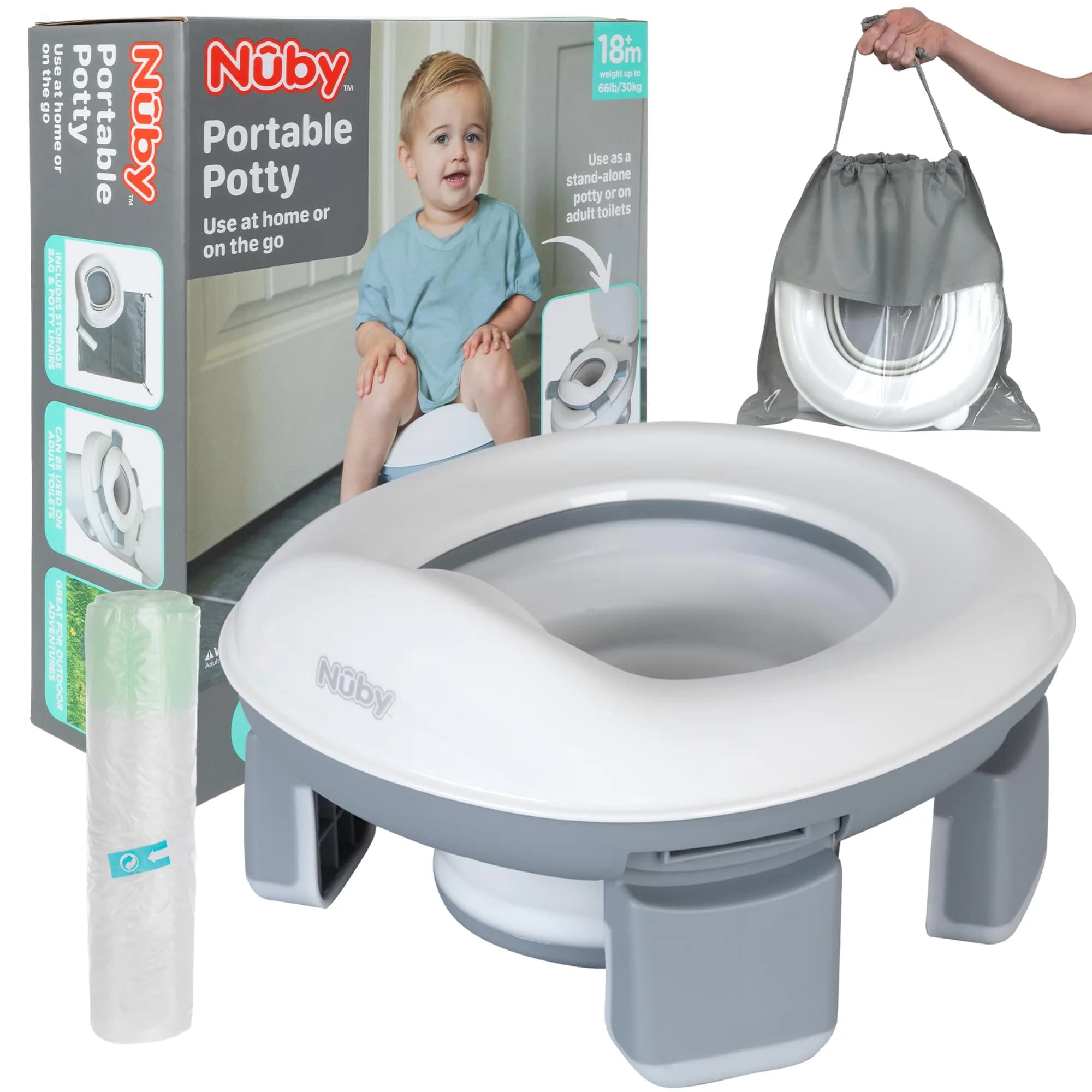 Nuby On-The-Go Portable Potty | Compact Toddler Travel Toilet Seat with Disposable Liners - main product image