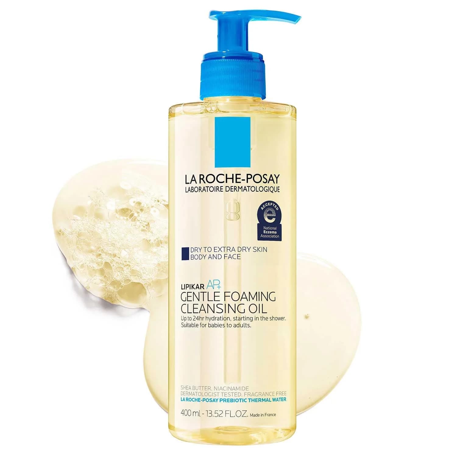 La Roche-Posay Lipikar AP+ Gentle Foaming Cleansing Oil 400ml (13.52 Fl Oz) | For Dry to Extra Dry, Sensitive Skin — Clear