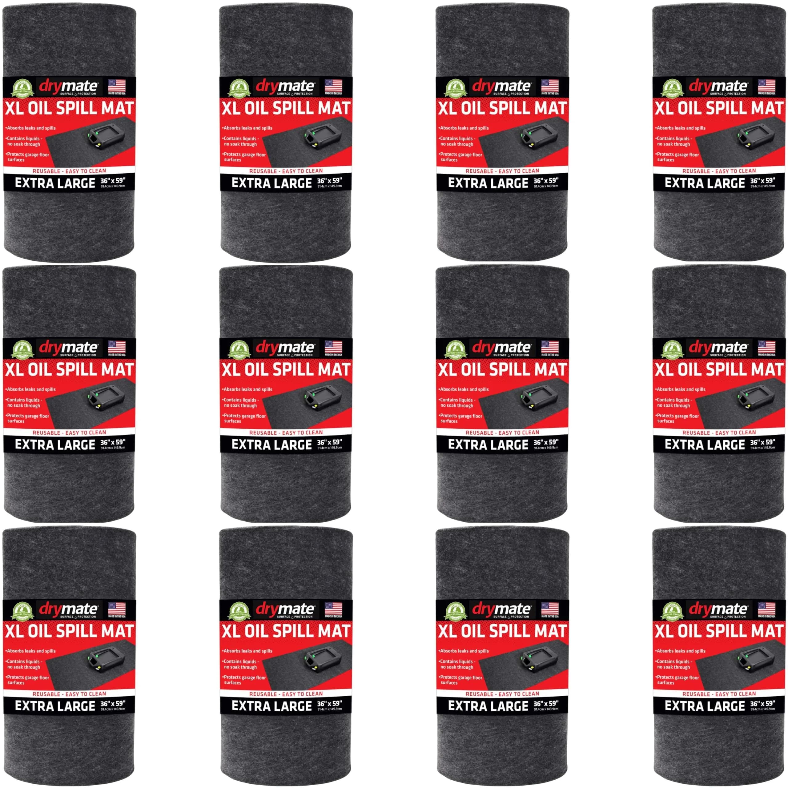 Drymate XL Oil Spill Mat 36" x 59" Charcoal (12-Pack) | Absorbent Garage Floor Protection - main product image