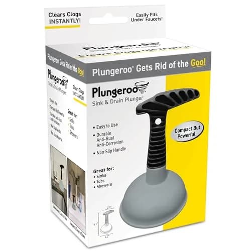 Plungeroo Sink Plunger, Powerful Mini Plunger with Short Handle, Easy-to-Use Small Unclogging Tool for Bathroom Drains, Shower, Bathtub, Toilet, RV and Kitchen Sink, Gray, (6.1 x 4.2 x 2.9 Inch) thumbnail 1