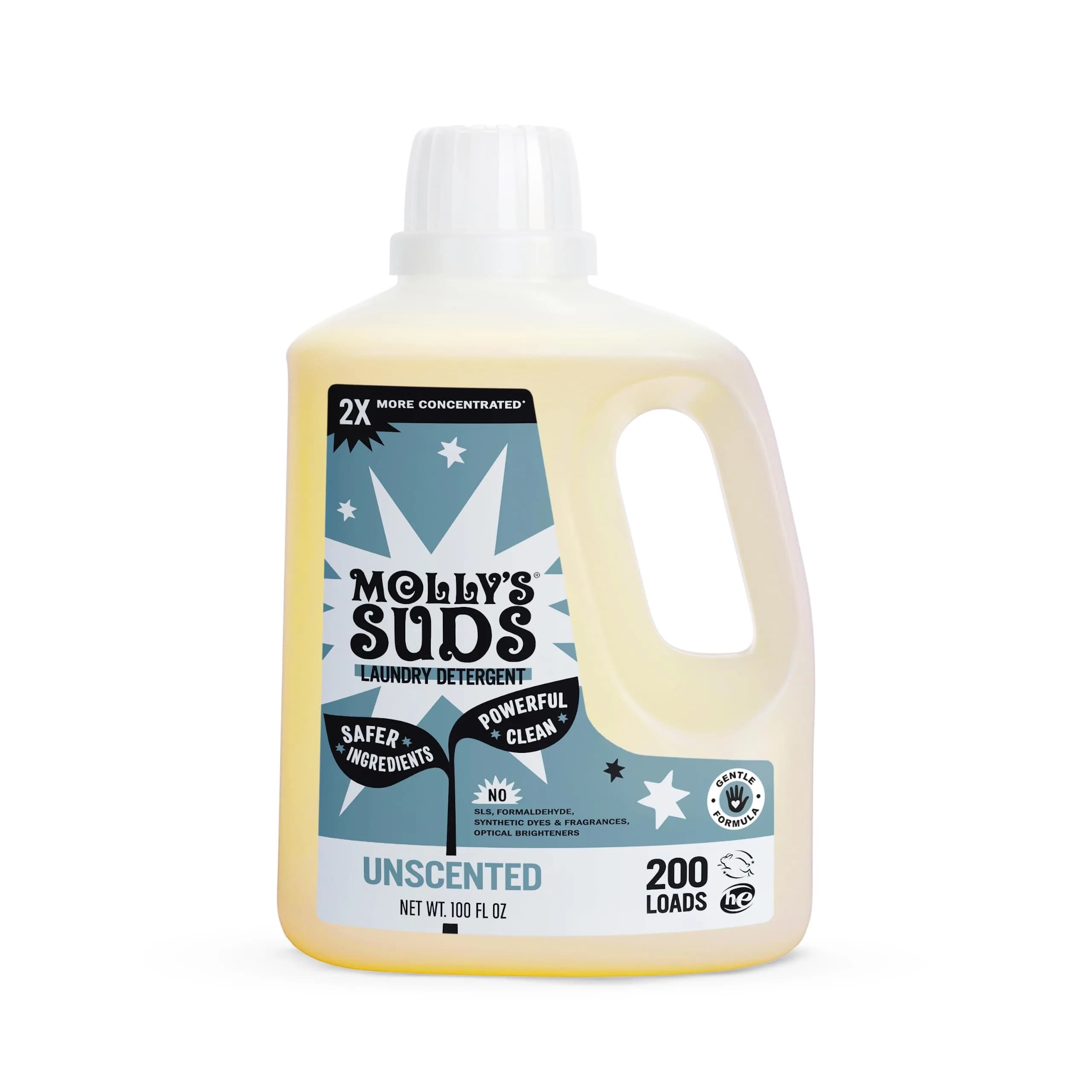 Molly's Suds Liquid Laundry Detergent 100 Fl Oz | Unscented, Sensitive Skin Friendly, 200 Loads - main product image