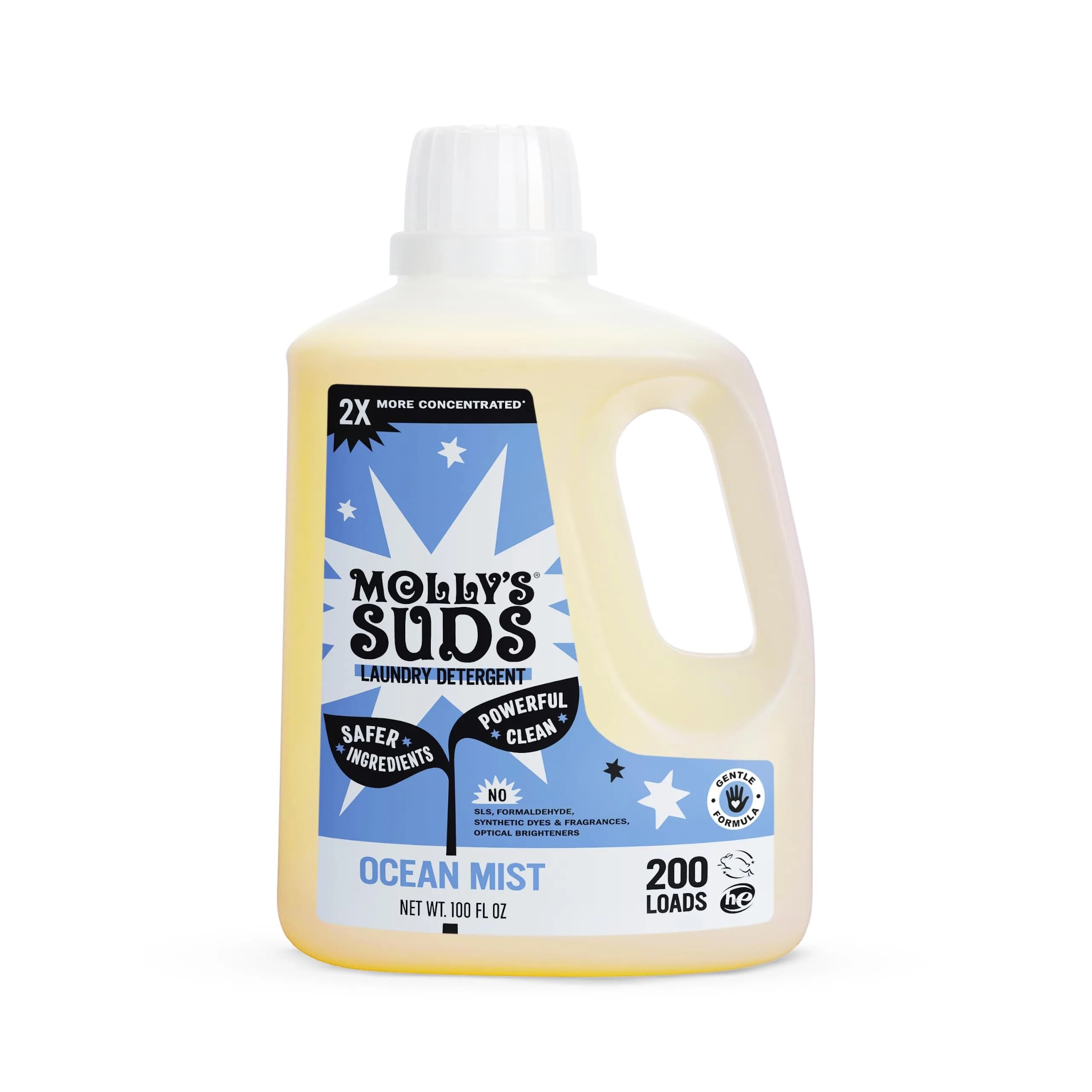 Molly's Suds Liquid Laundry Detergent 100 Fl Oz | Sensitive Skin Friendly, 2x Concentrated HE (Ocean Mist - 200 Loads) - main product image