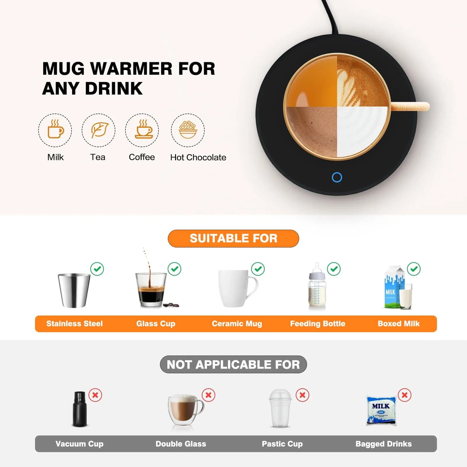 Lesipee Electric Mug Warmer with 2 Temp Settings | Keeps Drinks Warm for 8 Hours - view 3