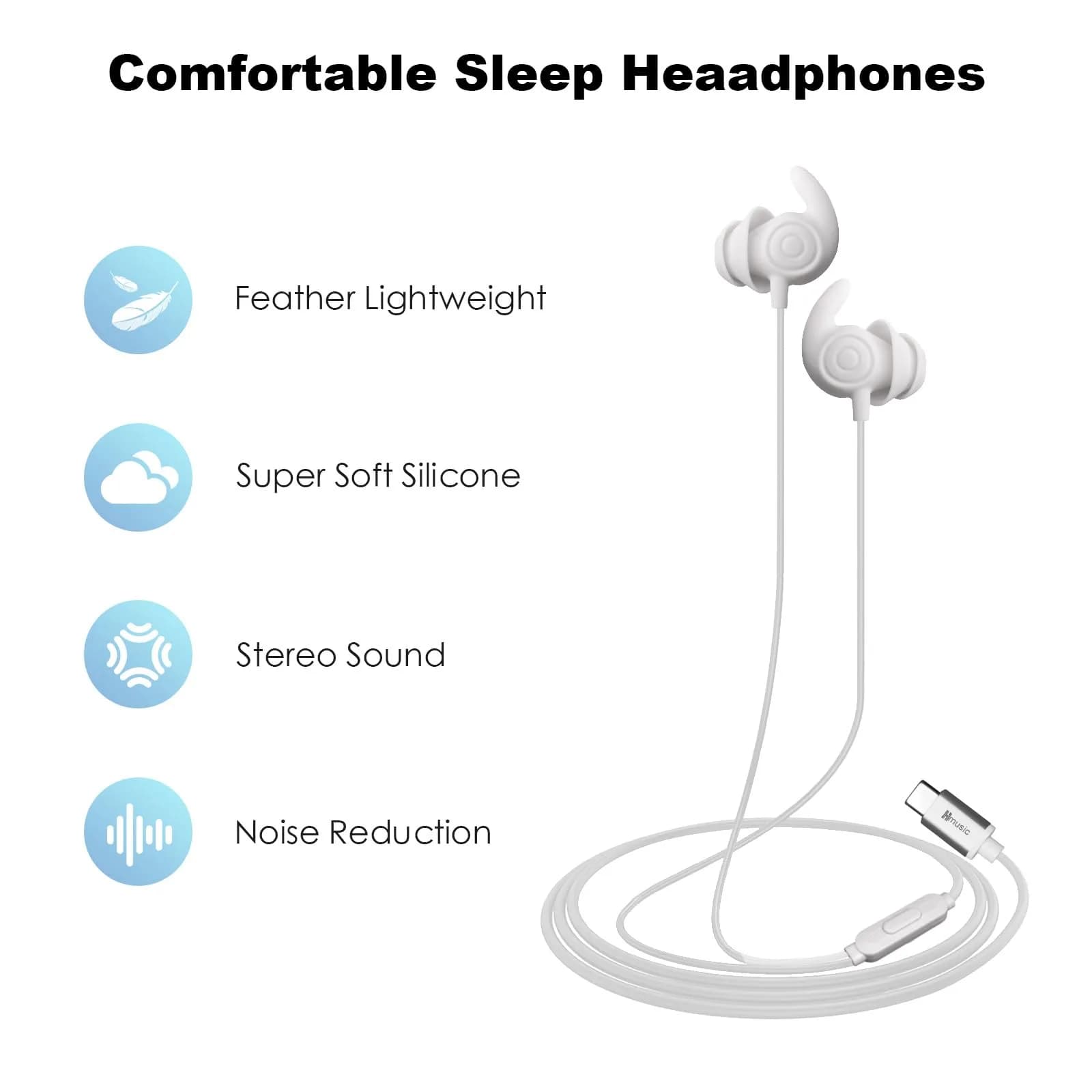 Hmusic Sleep Earphones USB C Wired Sleep Headphones with Noise Isolation & Mic (White, 2g) | Lightweight In-Ear Design for Side Sleepers - view 5
