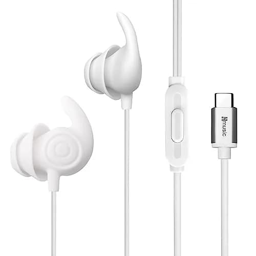 Hmusic Sleep Earphones USB C Wired Sleep Headphones with Noise Isolation & Mic (White, 2g) | Lightweight In-Ear Design for Side Sleepers thumbnail 1