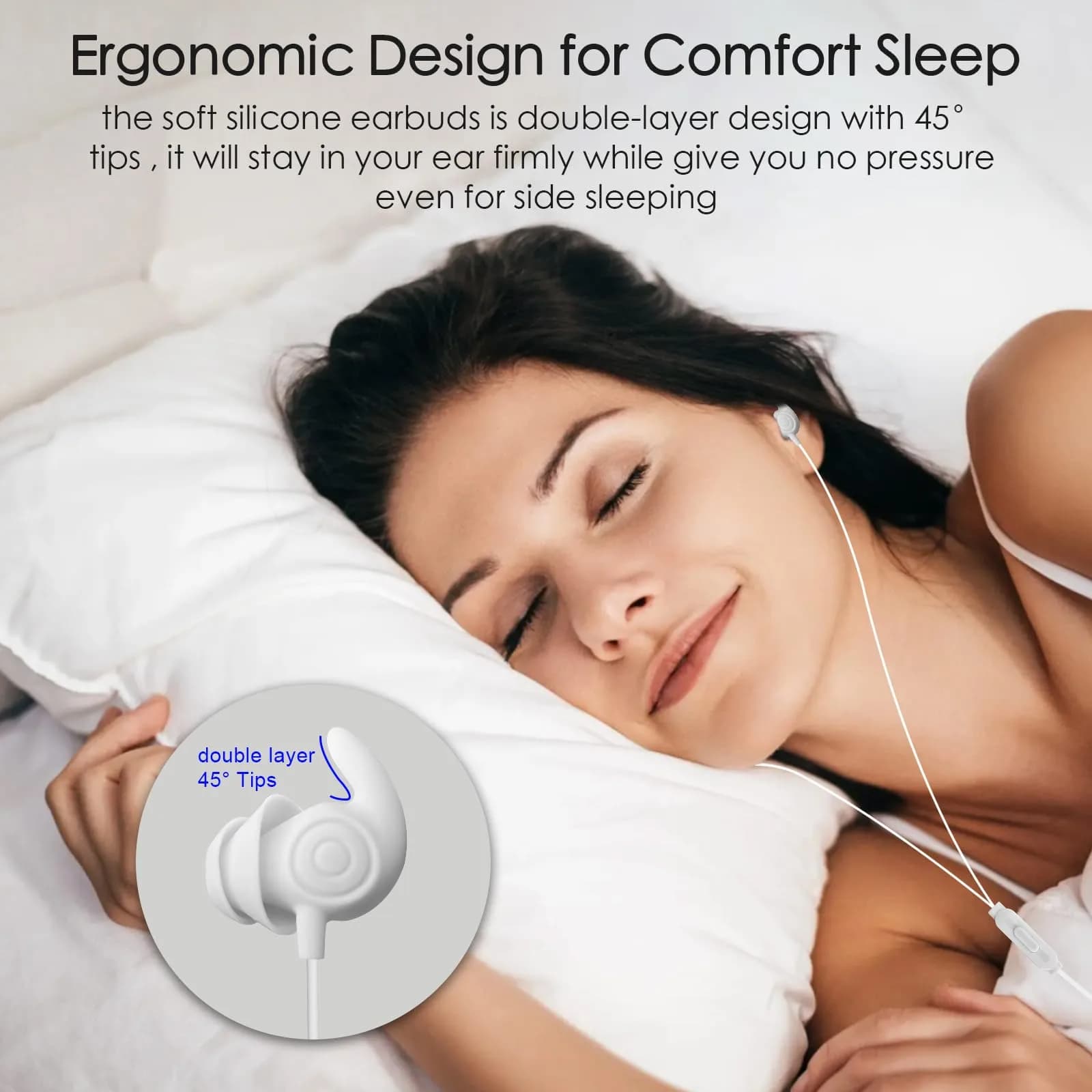 Hmusic Sleep Earphones USB C Wired Sleep Headphones with Noise Isolation & Mic (White, 2g) | Lightweight In-Ear Design for Side Sleepers - view 3
