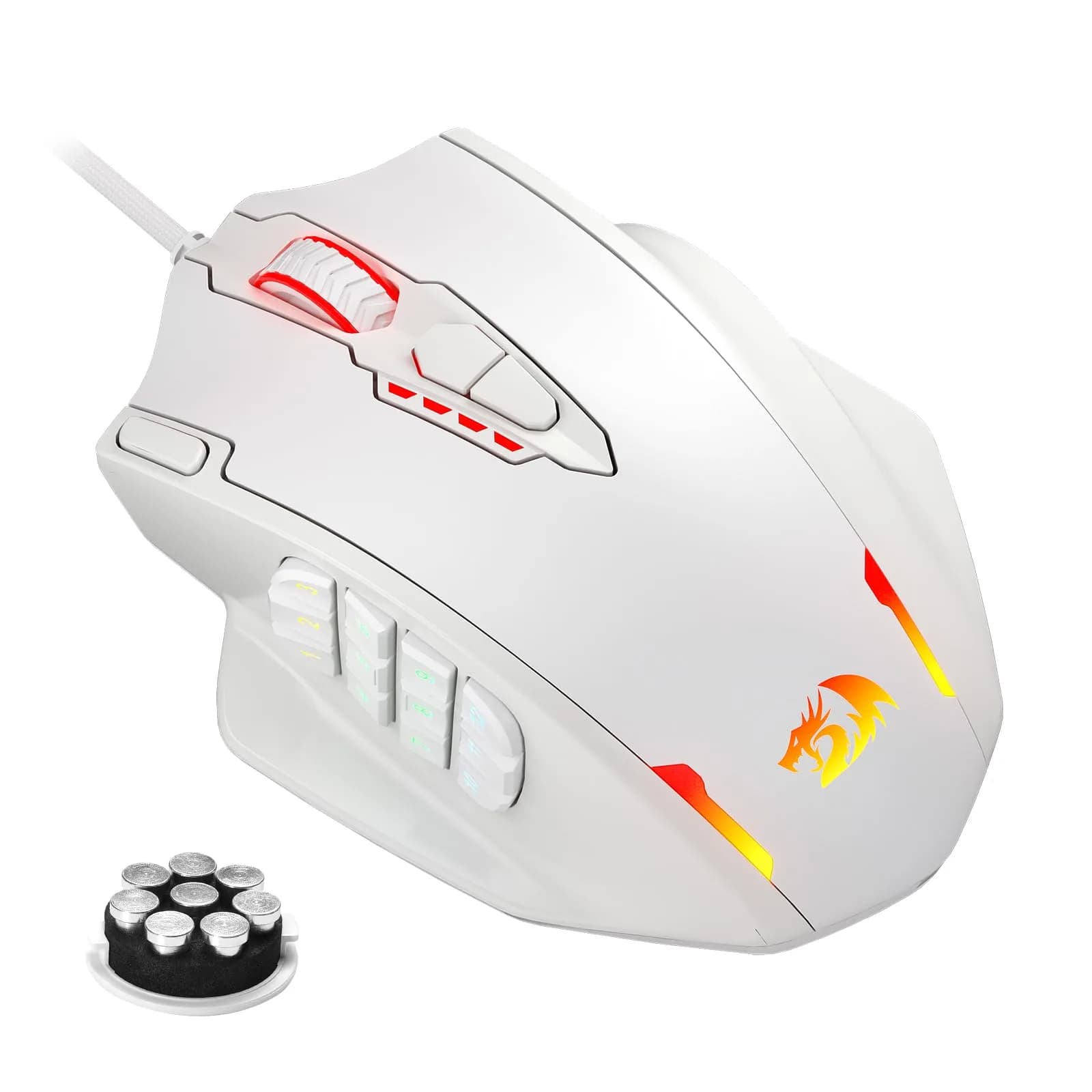 Redragon M908 Impact Gaming Mouse 12400 DPI | 18 Programmable Buttons, 1000Hz Polling Rate, RGB Lighting — White