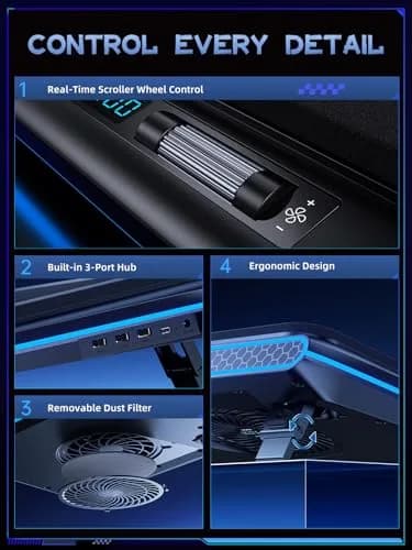 llano V12 Gaming Laptop Cooling Pad with RGB 15.6-19 inch | 5.5-inch Turbofan, 3-Port USB Hub, Dust Filter thumbnail 4