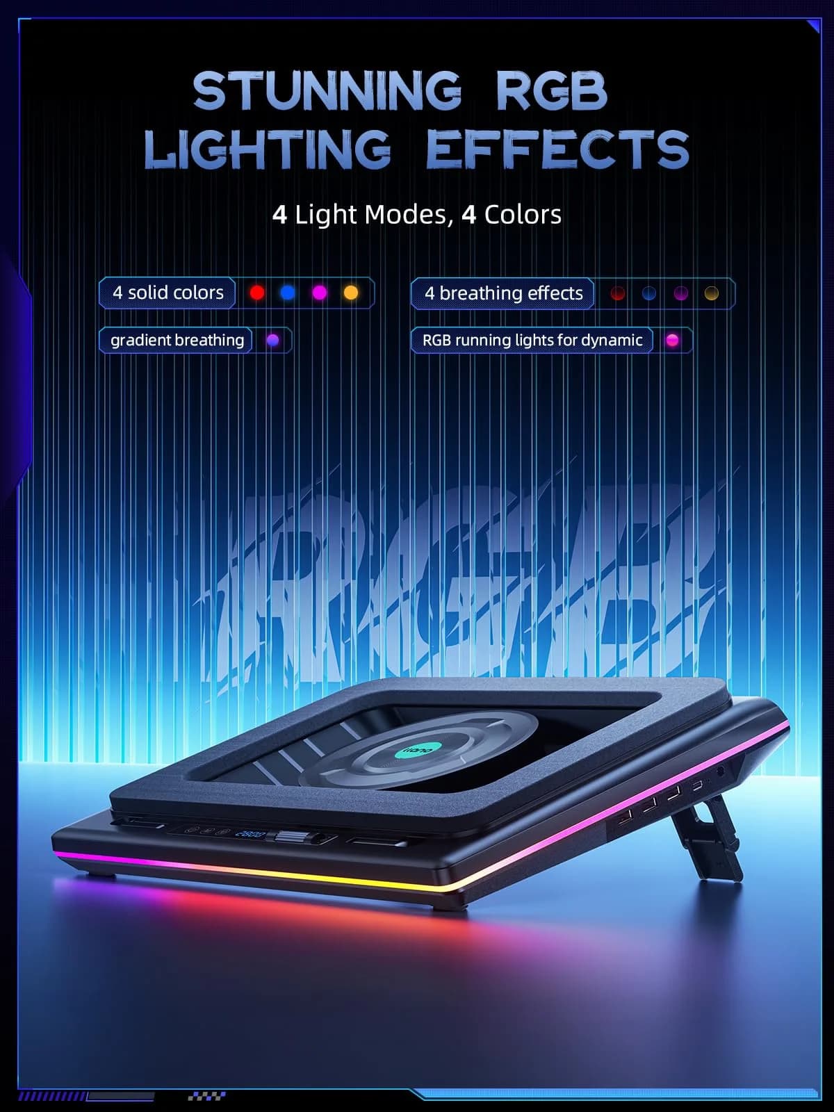 llano V12 Gaming Laptop Cooling Pad with RGB 15.6-19 inch | 5.5-inch Turbofan, 3-Port USB Hub, Dust Filter - view 5