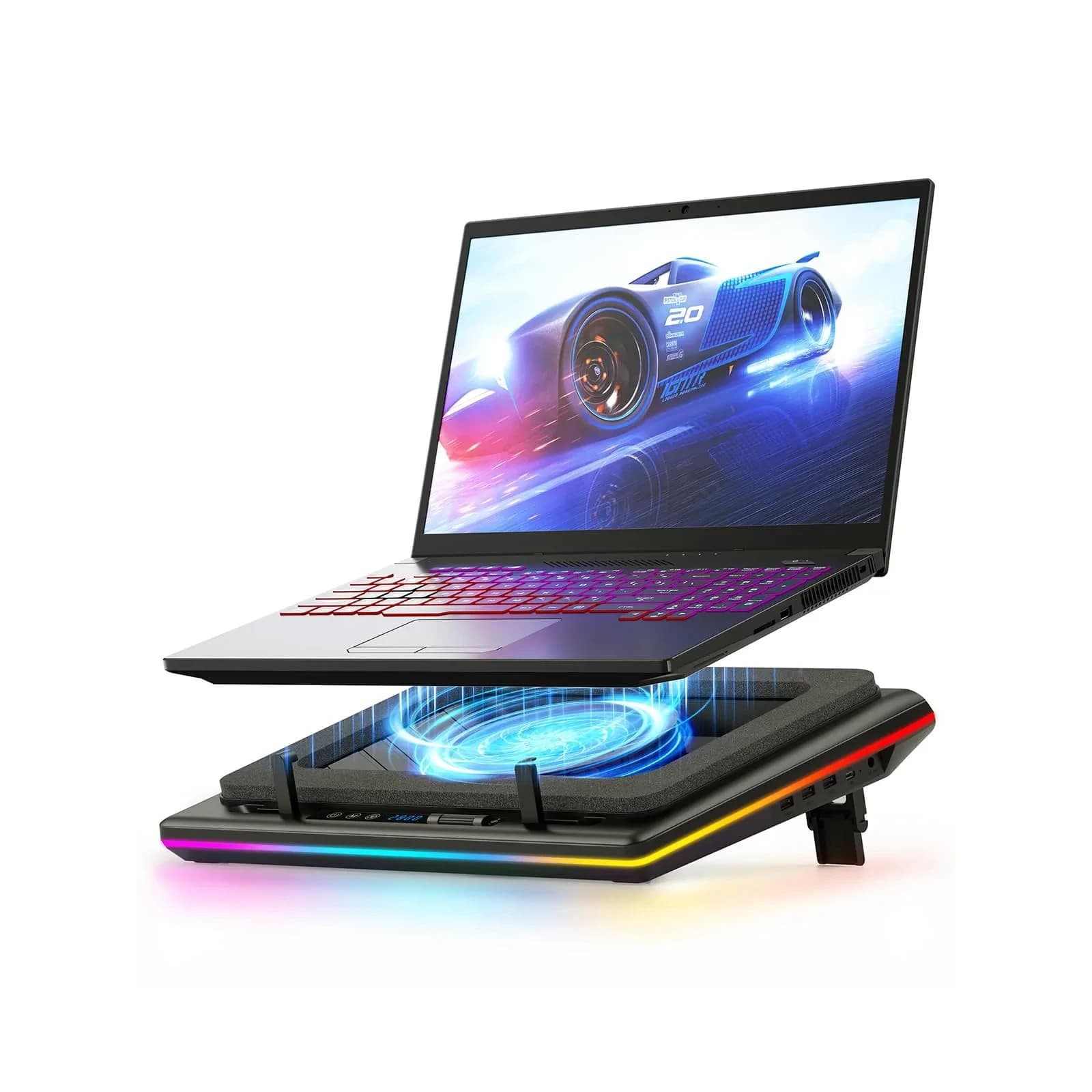 llano V12 Gaming Laptop Cooling Pad with RGB 15.6-19 inch | 5.5-inch Turbofan, 3-Port USB Hub, Dust Filter