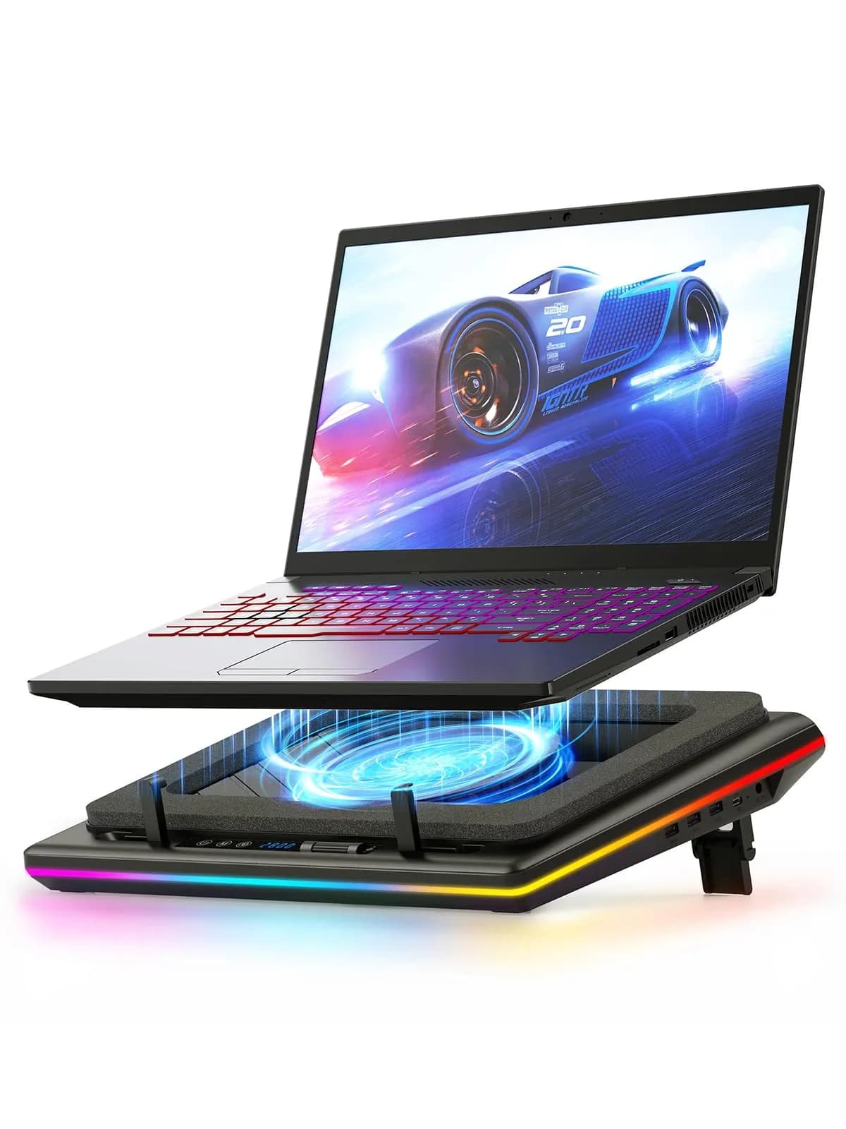 llano V12 Gaming Laptop Cooling Pad with RGB 15.6-19 inch | 5.5-inch Turbofan, 3-Port USB Hub, Dust Filter - main product image