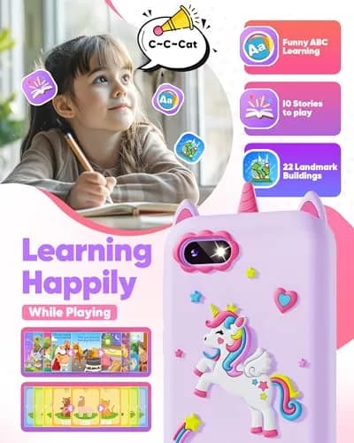 Fiechcco Kids Smart Phone Toy Purple 7.11 cm (2.8 Inches) | Educational Toddler Phone with Dual Camera & Games thumbnail 5