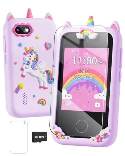 Fiechcco Kids Smart Phone Toy Purple 7.11 cm (2.8 Inches) | Educational Toddler Phone with Dual Camera & Games thumbnail 1