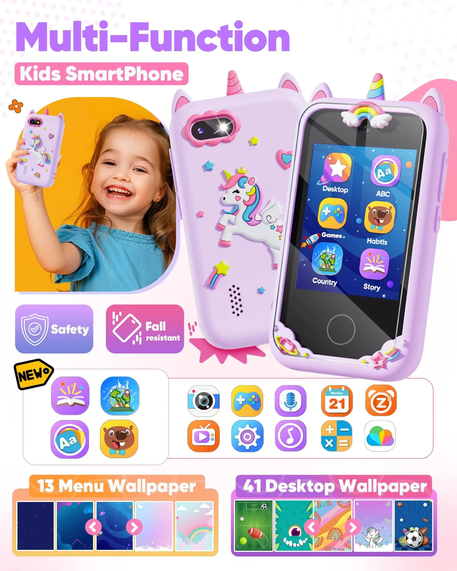 Fiechcco Kids Smart Phone Toy Purple 7.11 cm (2.8 Inches) | Educational Toddler Phone with Dual Camera & Games - view 2
