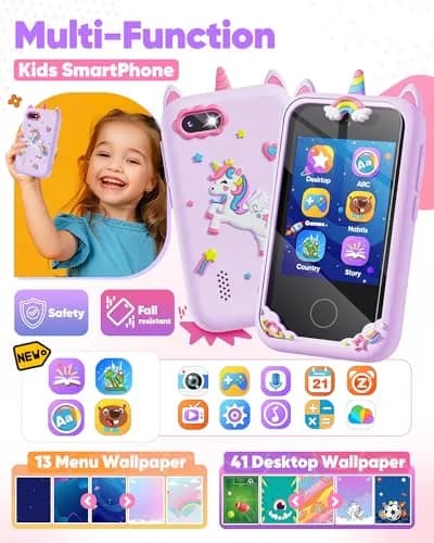 Fiechcco Kids Smart Phone Toy Purple 7.11 cm (2.8 Inches) | Educational Toddler Phone with Dual Camera & Games thumbnail 2