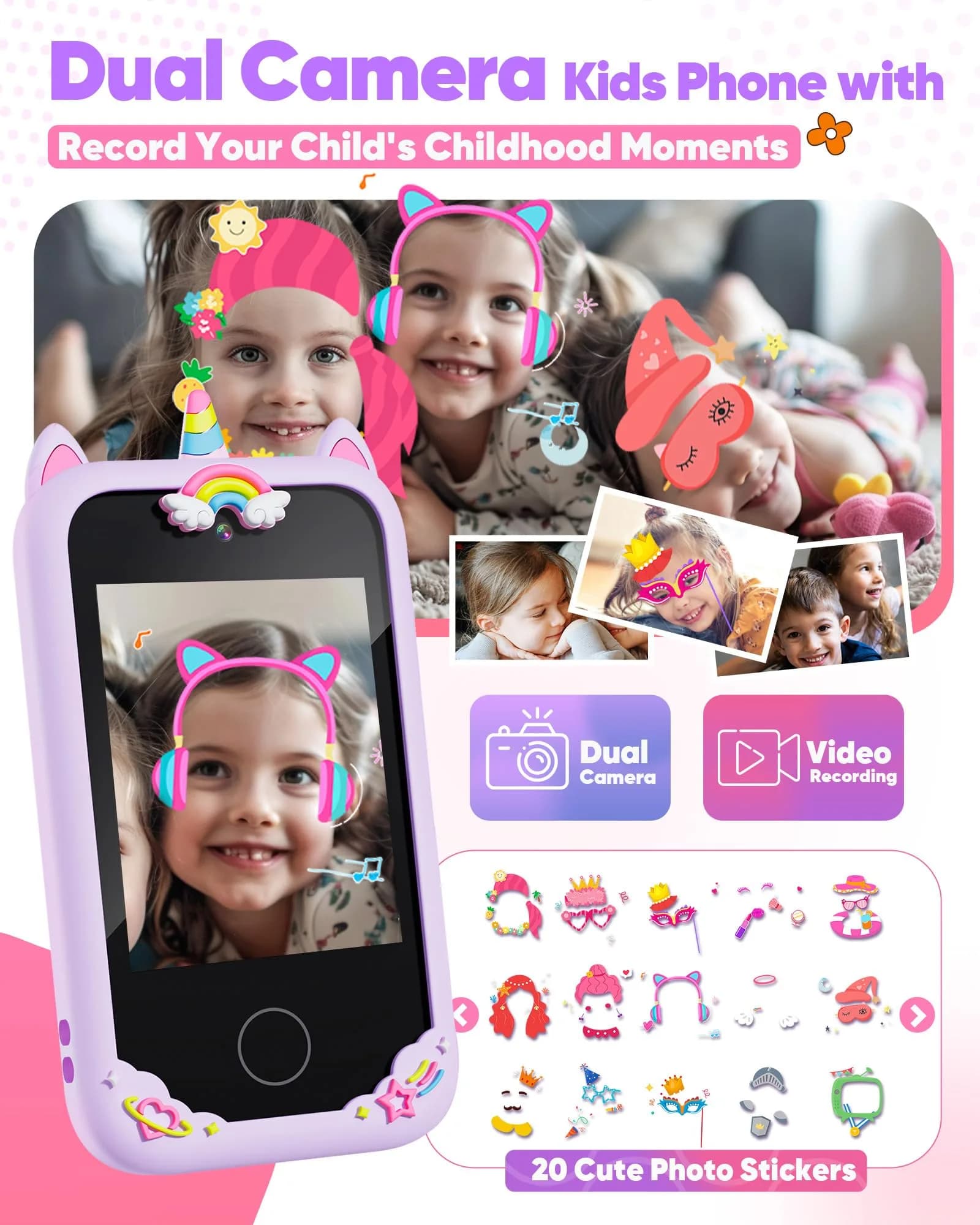 Fiechcco Kids Smart Phone Toy Purple 7.11 cm (2.8 Inches) | Educational Toddler Phone with Dual Camera & Games - view 3