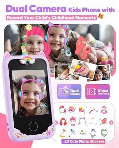 Fiechcco Kids Smart Phone Toy Purple 7.11 cm (2.8 Inches) | Educational Toddler Phone with Dual Camera & Games thumbnail 3
