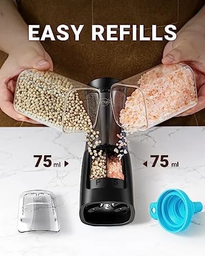 Sangcon 2-in-1 Rechargeable Electric Salt and Pepper Grinder Set | USB-C, Ceramic Grinders, Gunmetal Classic thumbnail 5