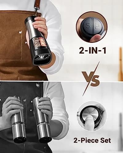 Sangcon 2-in-1 Rechargeable Electric Salt and Pepper Grinder Set | USB-C, Ceramic Grinders, Gunmetal Classic thumbnail 2