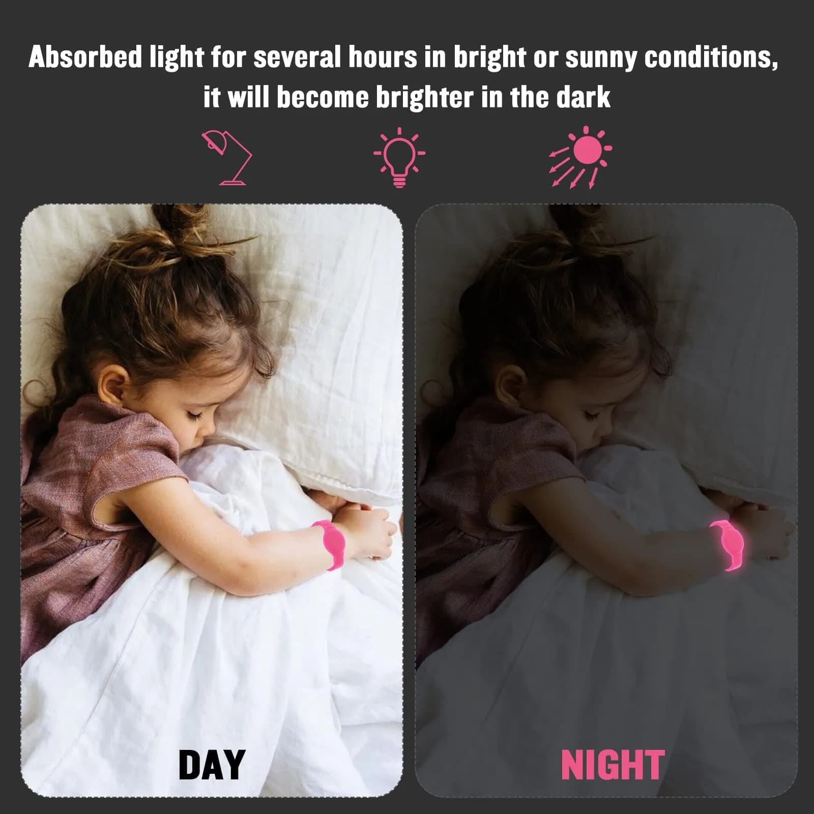 KAHADI Kids Waterproof AirTag Bracelet (2 Pack) | Luminous Pink & Green - view 6