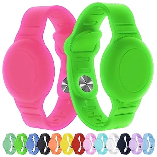 KAHADI Kids Waterproof AirTag Bracelet (2 Pack) | Luminous Pink & Green thumbnail 1