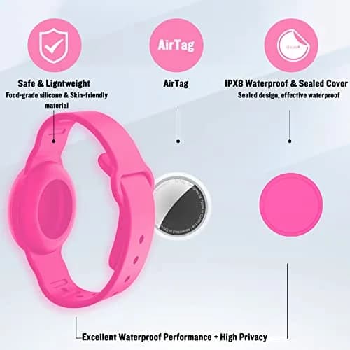 KAHADI Kids Waterproof AirTag Bracelet (2 Pack) | Luminous Pink & Green thumbnail 2