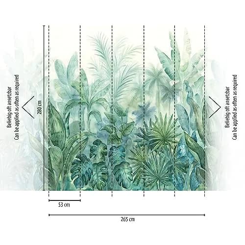 A.S. Création Livingwalls Non-Woven Wallpaper, Palm Leaves, 2.80 m x 2.65 m | Tropical Green & Blue thumbnail 2