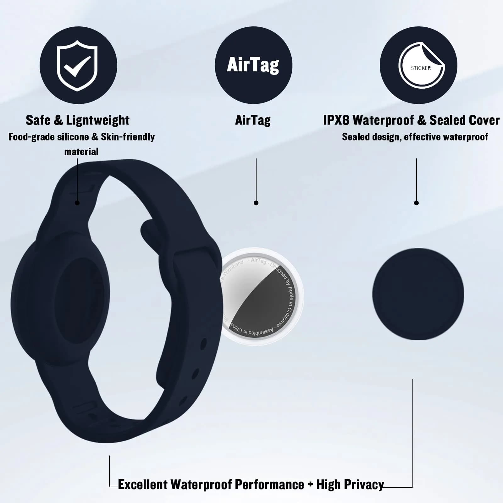 KAHADI Kids Waterproof AirTag Bracelet (2 Pack) - Black & Navy Blue - view 2