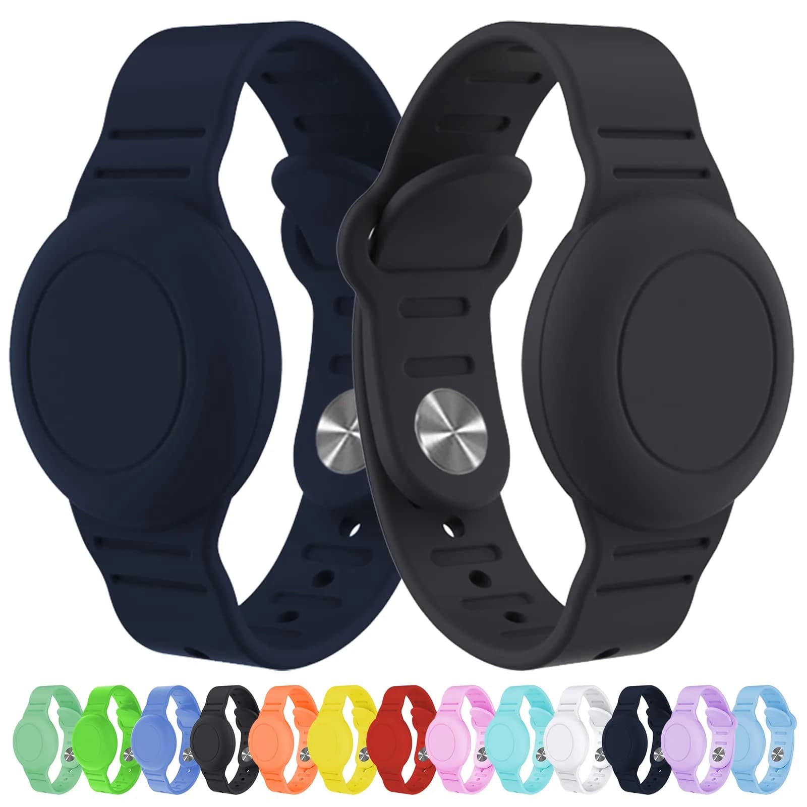 KAHADI Kids Waterproof AirTag Bracelet (2 Pack) | Luminous Pink & Green — Black&Navy Blue 1