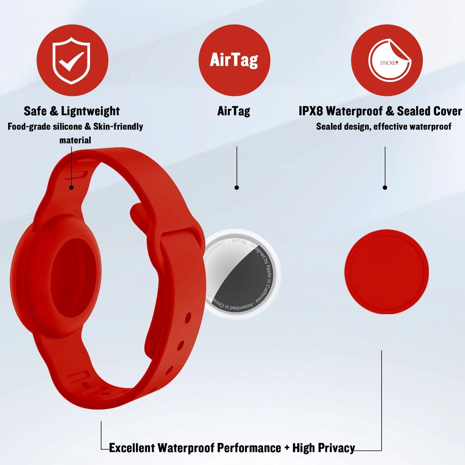 KAHADI Kids Waterproof AirTag Bracelet - Luminous Red (1 Pack) - view 2