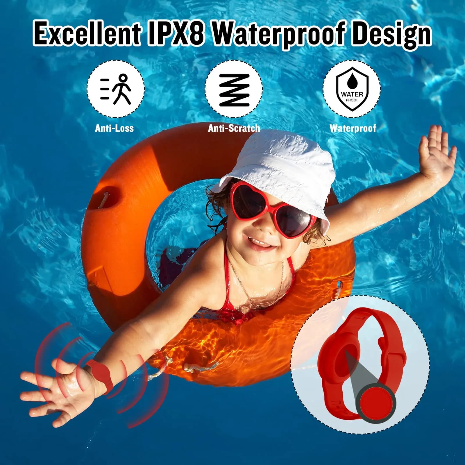 KAHADI Kids Waterproof AirTag Bracelet - Luminous Red (1 Pack) - view 3