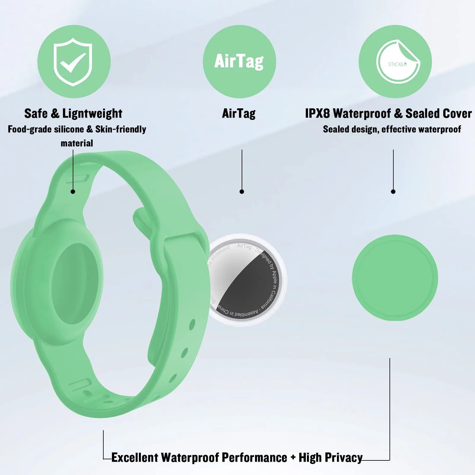 KAHADI Kids Waterproof AirTag Bracelet 2 Pack - Denim Blue & Matcha Green - view 2