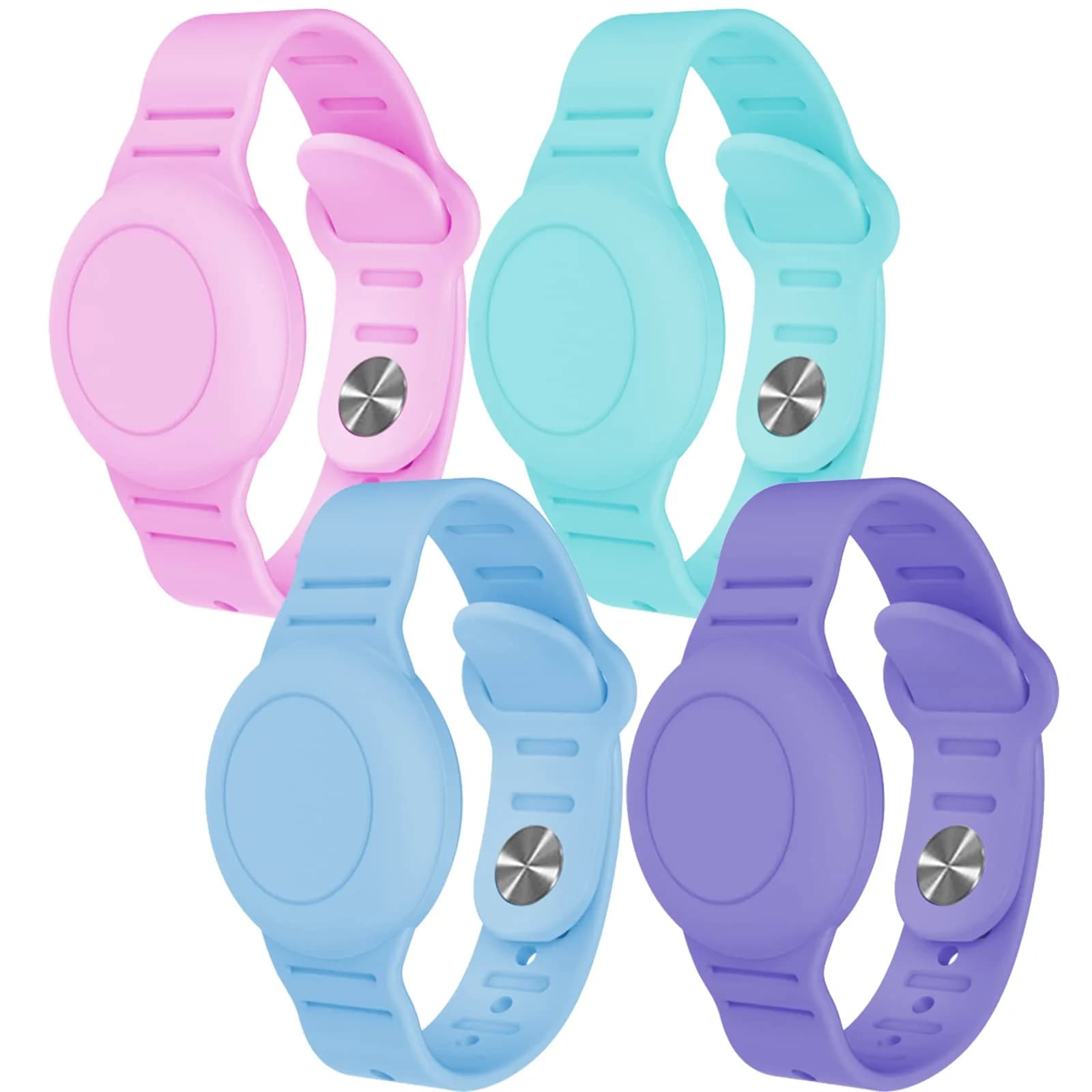 KAHADI 4 Pack Kids Waterproof AirTag Bracelet - Pink Mint Blue Purple 1 - main product image