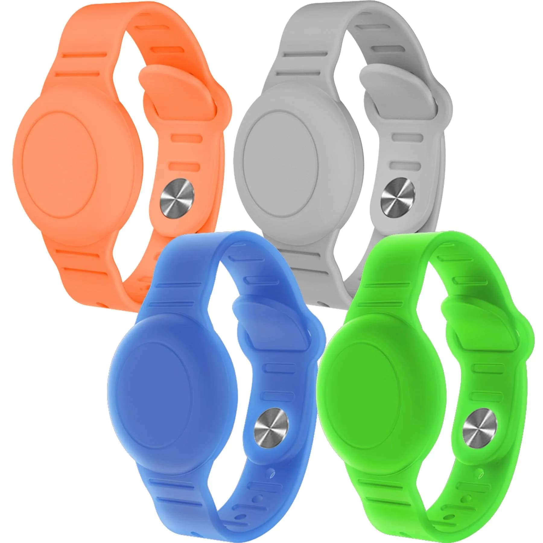 KAHADI Kids 4 Pack Waterproof AirTag Bracelet - Luminous Blue, Green, Orange & Grey - main product image