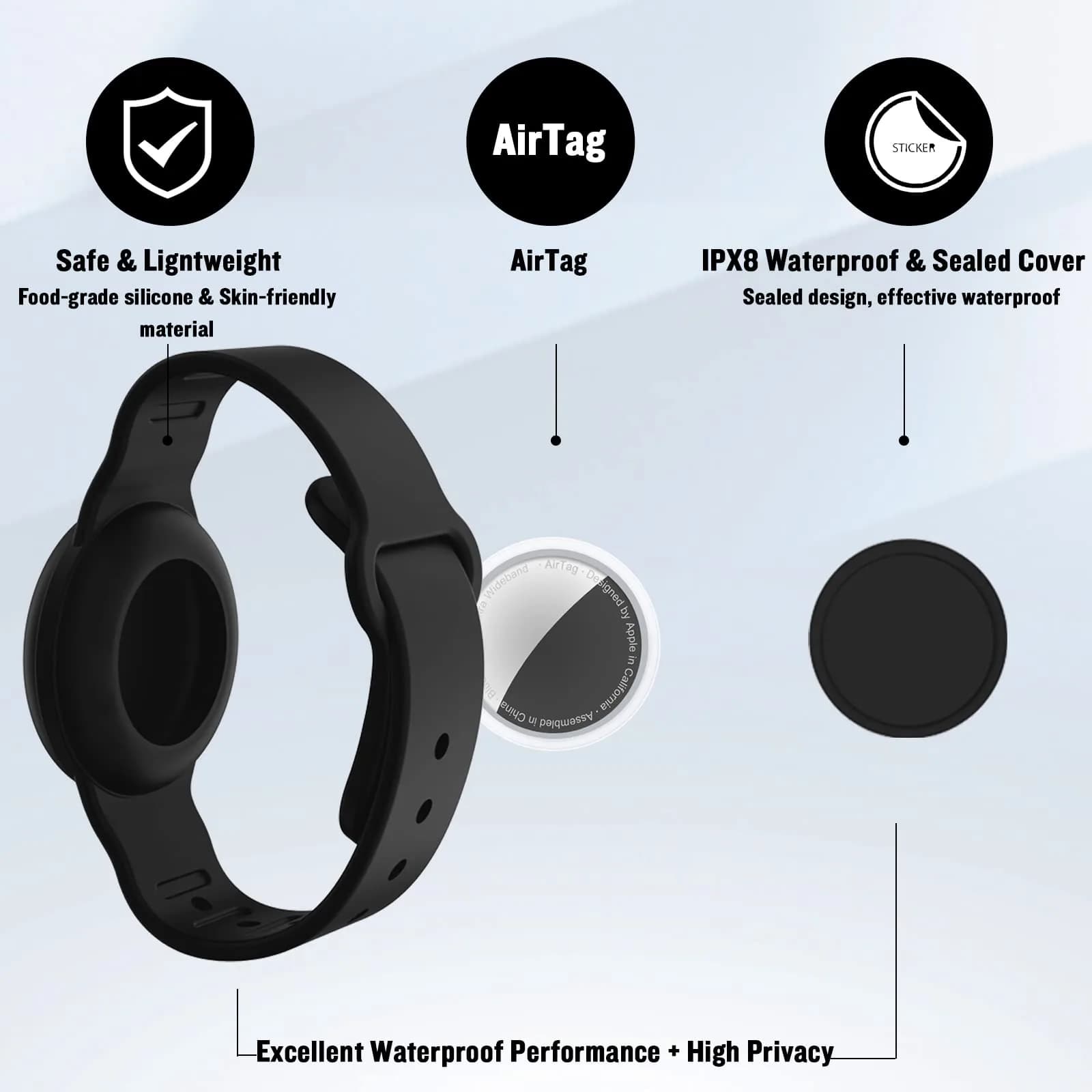 KAHADI Kids Waterproof AirTag Bracelet - Black (1 Pack) - view 2