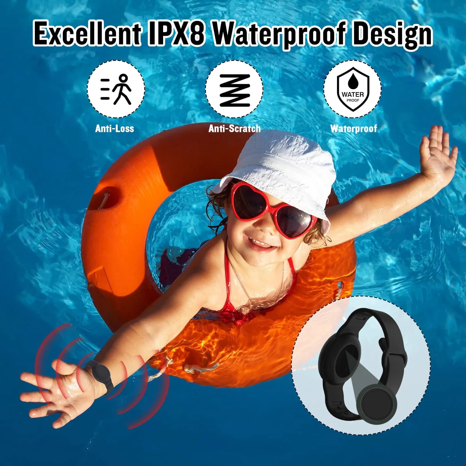 KAHADI Kids Waterproof AirTag Bracelet - Black (1 Pack) - view 3