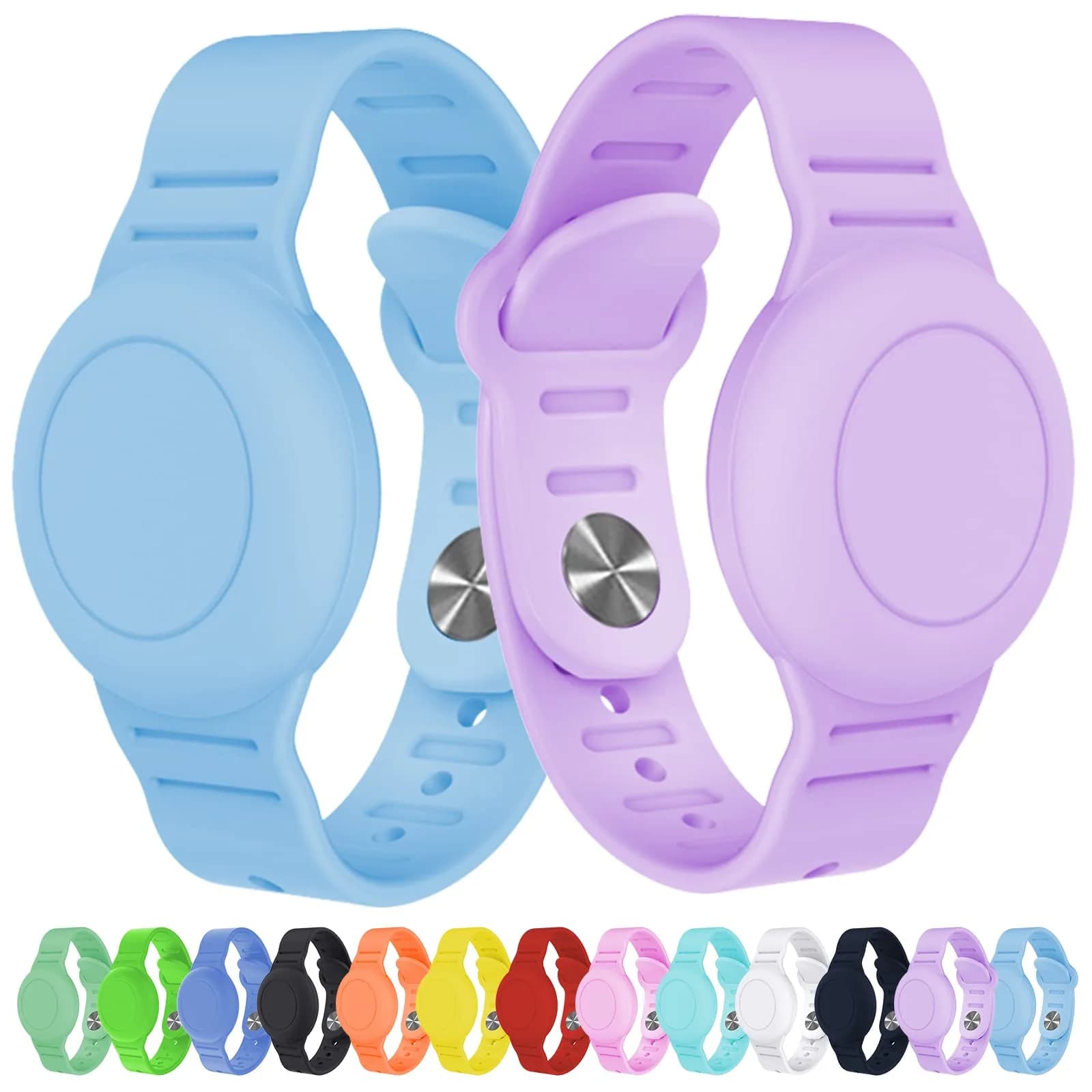 KAHADI Kids Waterproof AirTag Bracelet (2 Pack) - Blue & Purple - main product image
