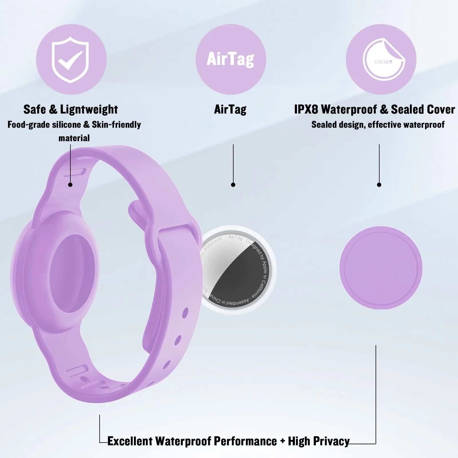 KAHADI Kids Waterproof AirTag Bracelet (2 Pack) - Blue & Purple - view 2