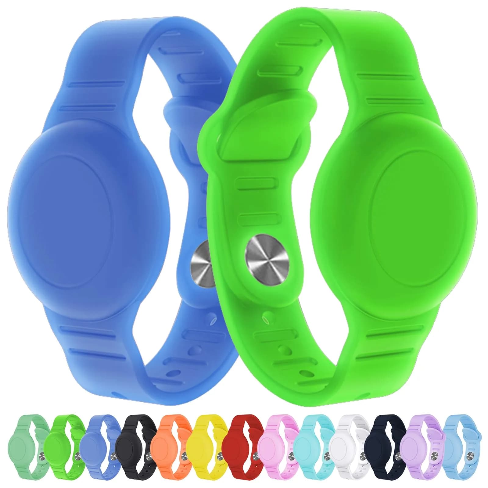 KAHADI Waterproof AirTag Bracelet for Kids | 2 Pack Luminous Blue & Green Silicone Wristband Holder - main product image