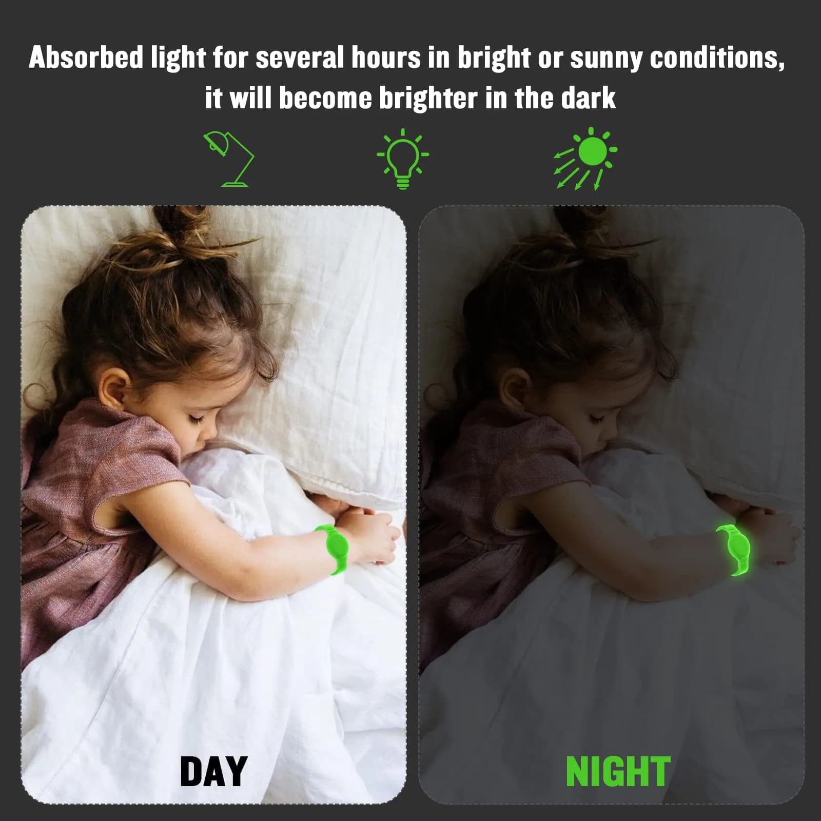 KAHADI Waterproof AirTag Bracelet for Kids | 2 Pack Luminous Blue & Green Silicone Wristband Holder - view 6