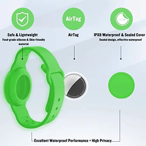 KAHADI Waterproof AirTag Bracelet for Kids | 2 Pack Luminous Blue & Green Silicone Wristband Holder thumbnail 2