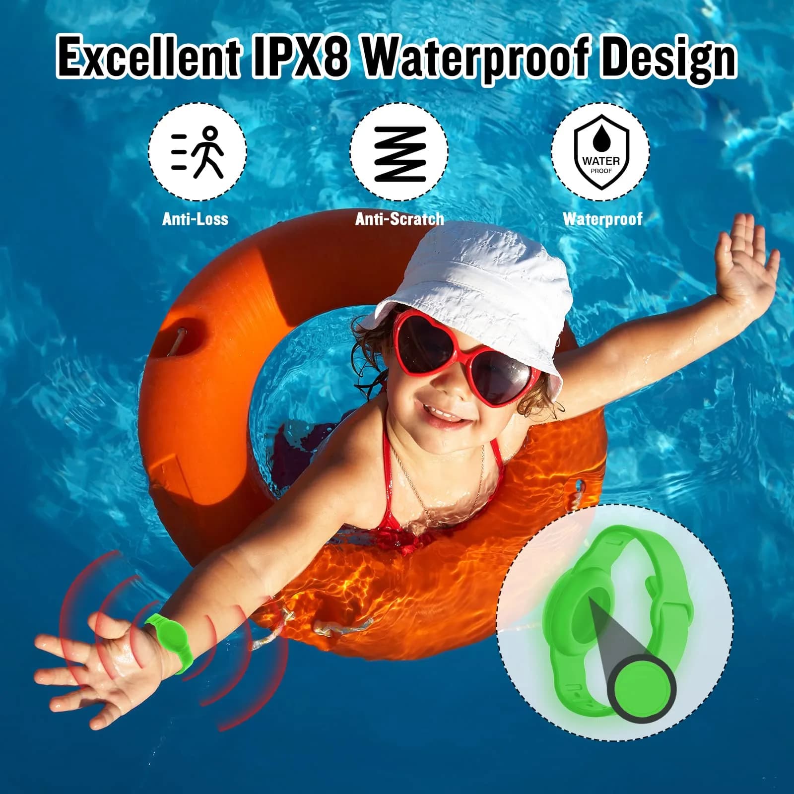 KAHADI Waterproof AirTag Bracelet for Kids | 2 Pack Luminous Blue & Green Silicone Wristband Holder - view 3